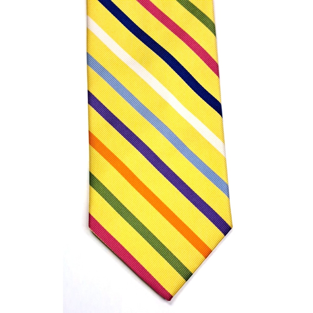 R. Hanauer Multi Color 100% Silk Tie Men‎ Hand Sewn in USA Yellow Striped